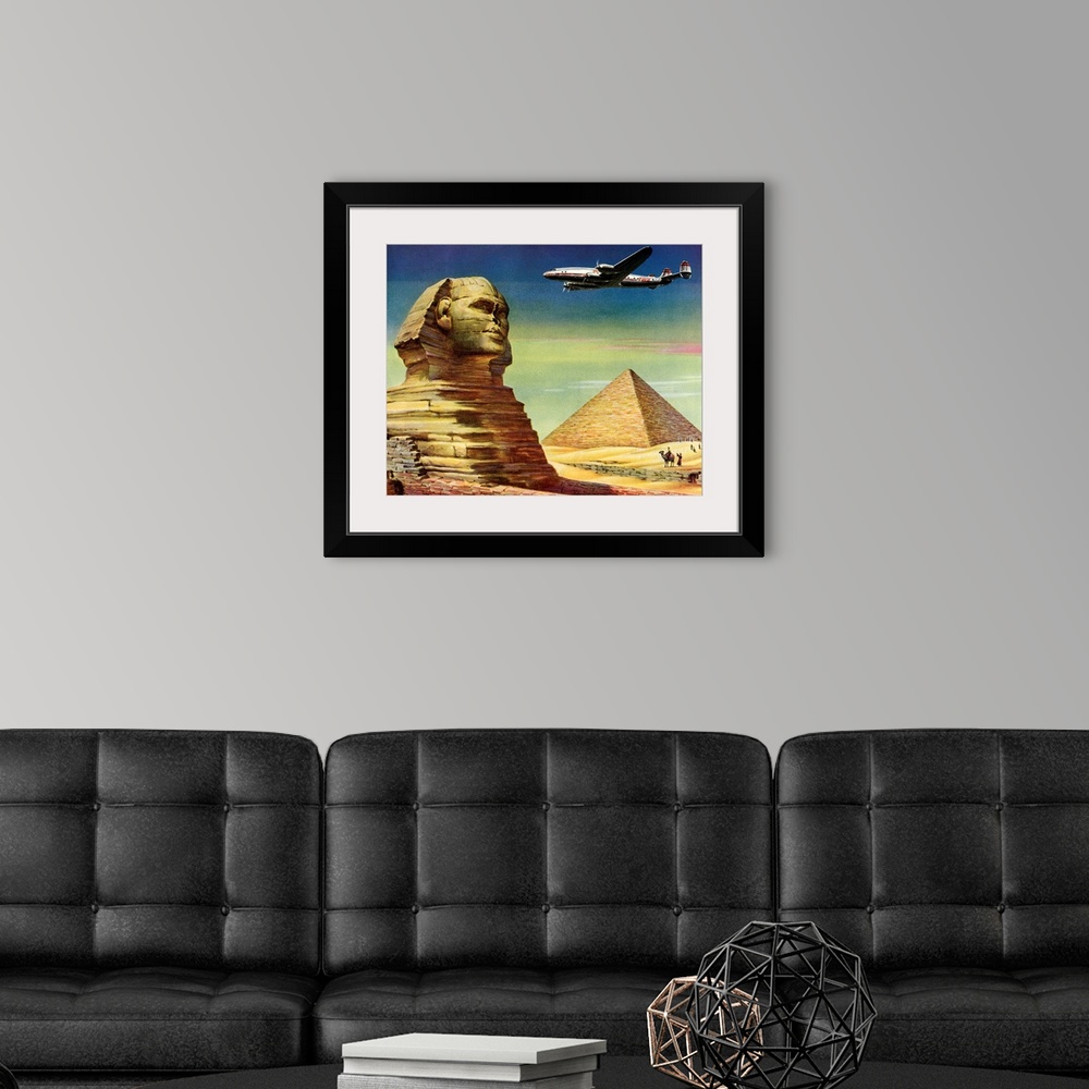 A modern room featuring Sphinx and Pyramid