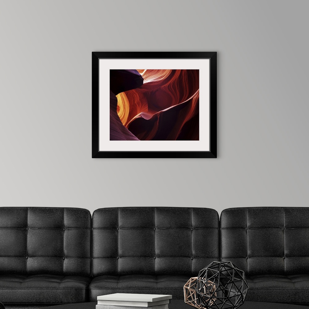 A modern room featuring Fine art photograph of a close-up of Antelope Canyon's rock formations.