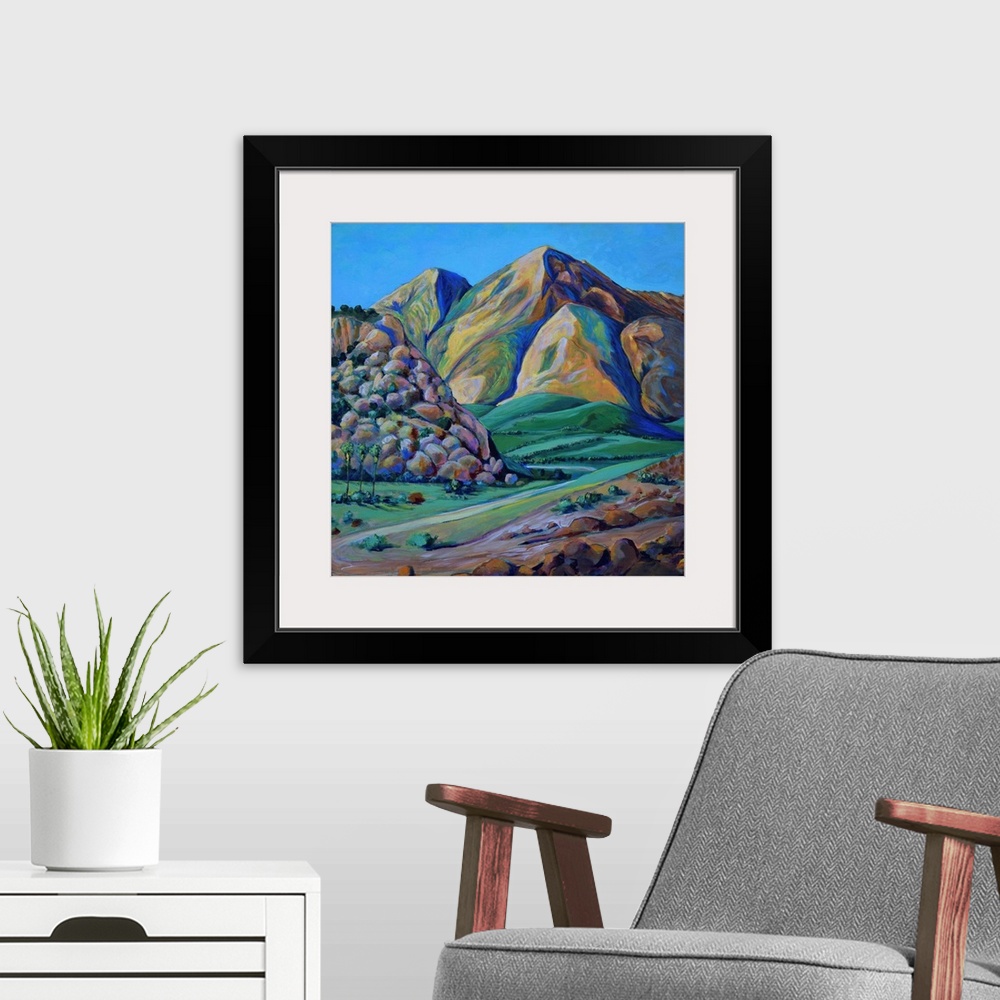 A modern room featuring Afternoon Delight by RD Riccoboni, San Diego California Mountains and valley. Boulders rocks clif...