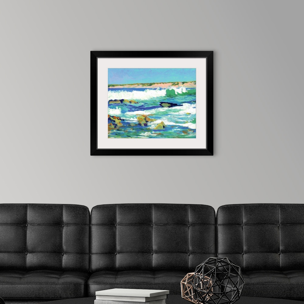 A modern room featuring La Jolla Waves painting By RD Riccoboni. Beautiful La Jolla Cove, in San Diego California. The cl...