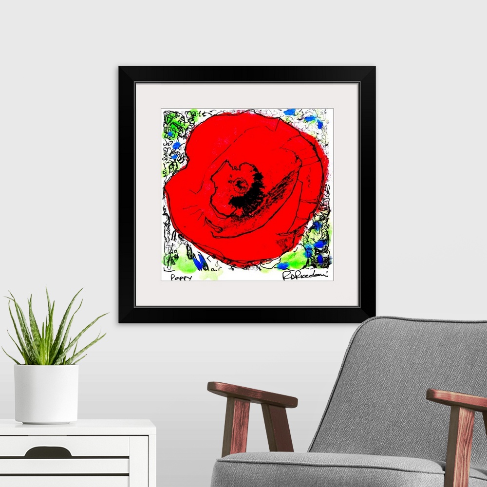 A modern room featuring Red Poppy By RD Riccoboni.  Modern Pop Art Style Flower painting of Red Poppy By California artis...