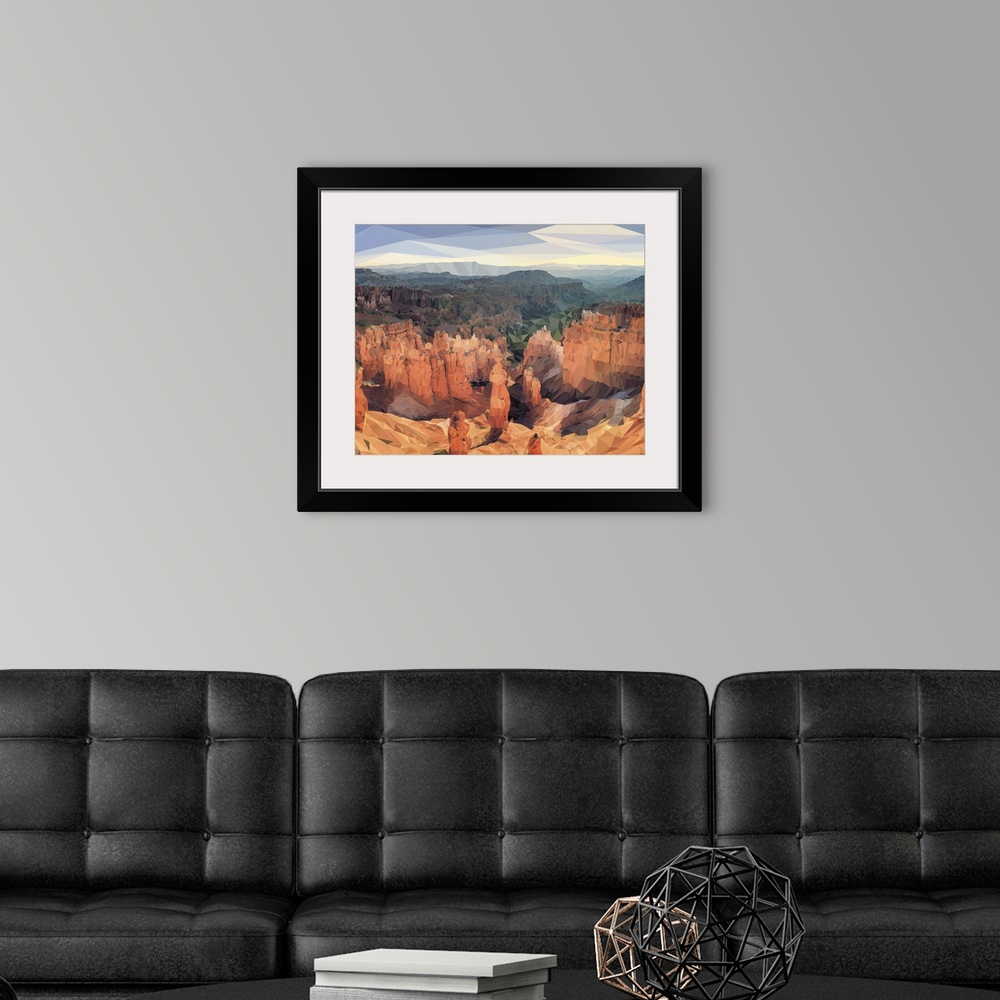 A modern room featuring Bryce Canyon National Park in Utah, rendered in a low-polygon style.