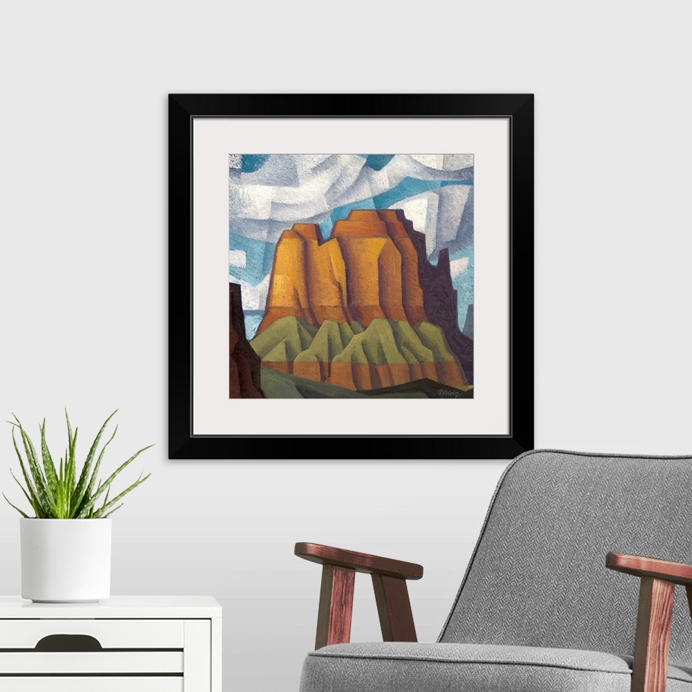 A modern room featuring Landscape painting of Potash Butte. Based on a red rock formation in southern Utah. Painted in a ...