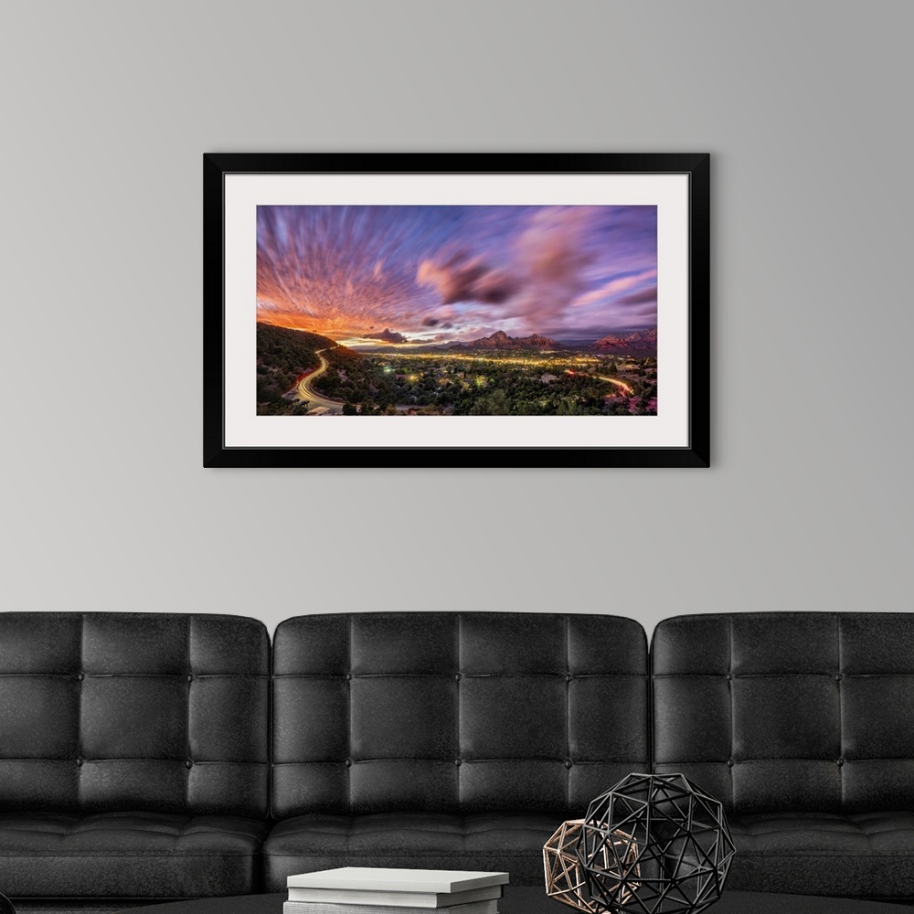 A modern room featuring Beautiful sunset panorama over Sedona, Arizona