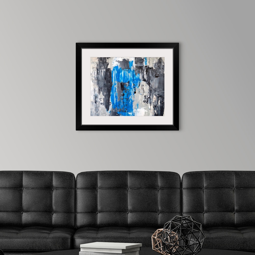 A modern room featuring Blue and Grey Abstract Art Painting