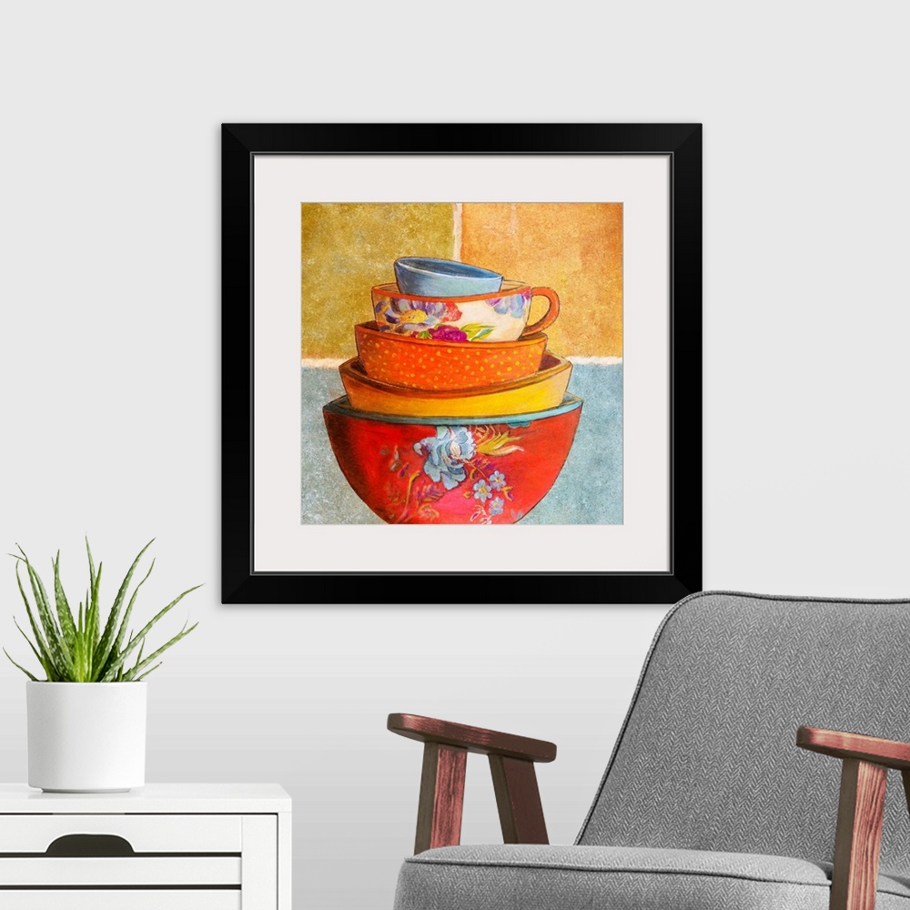 A modern room featuring Collage Bowls I