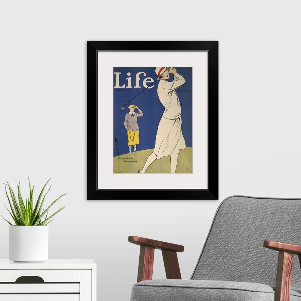 A modern room featuring 'Life' magazine cover, 1926.