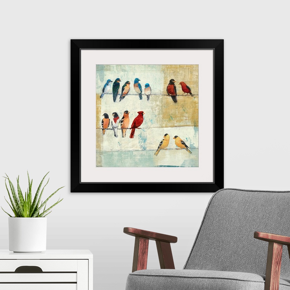 A modern room featuring This decorative accent features  North American birds, Mountain Bluebirds, Eastern Bluebirds, Bar...