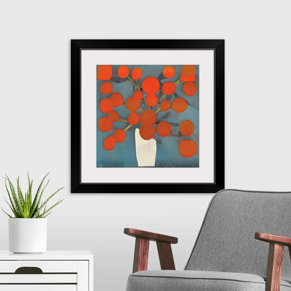 A modern room featuring Abstract Orange Flowers