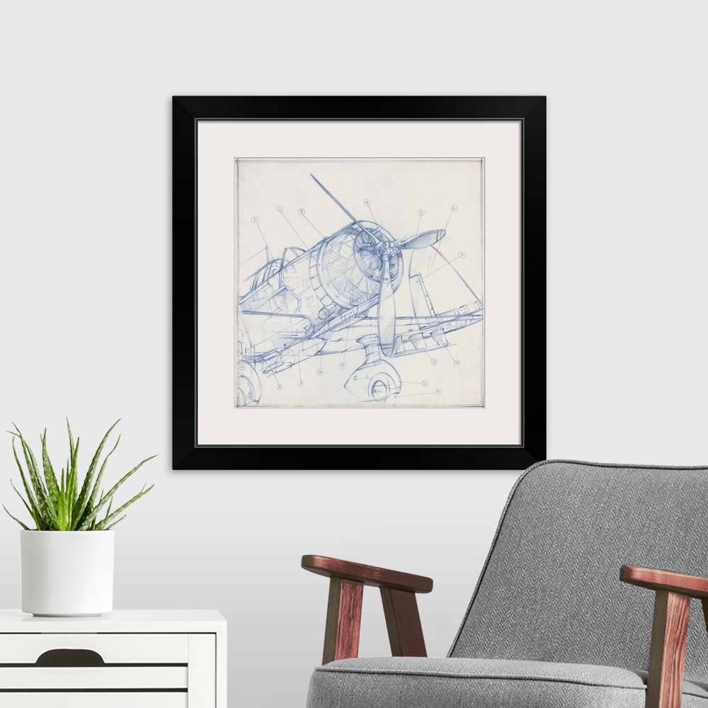 A modern room featuring Airplane Mechanical Sketch I