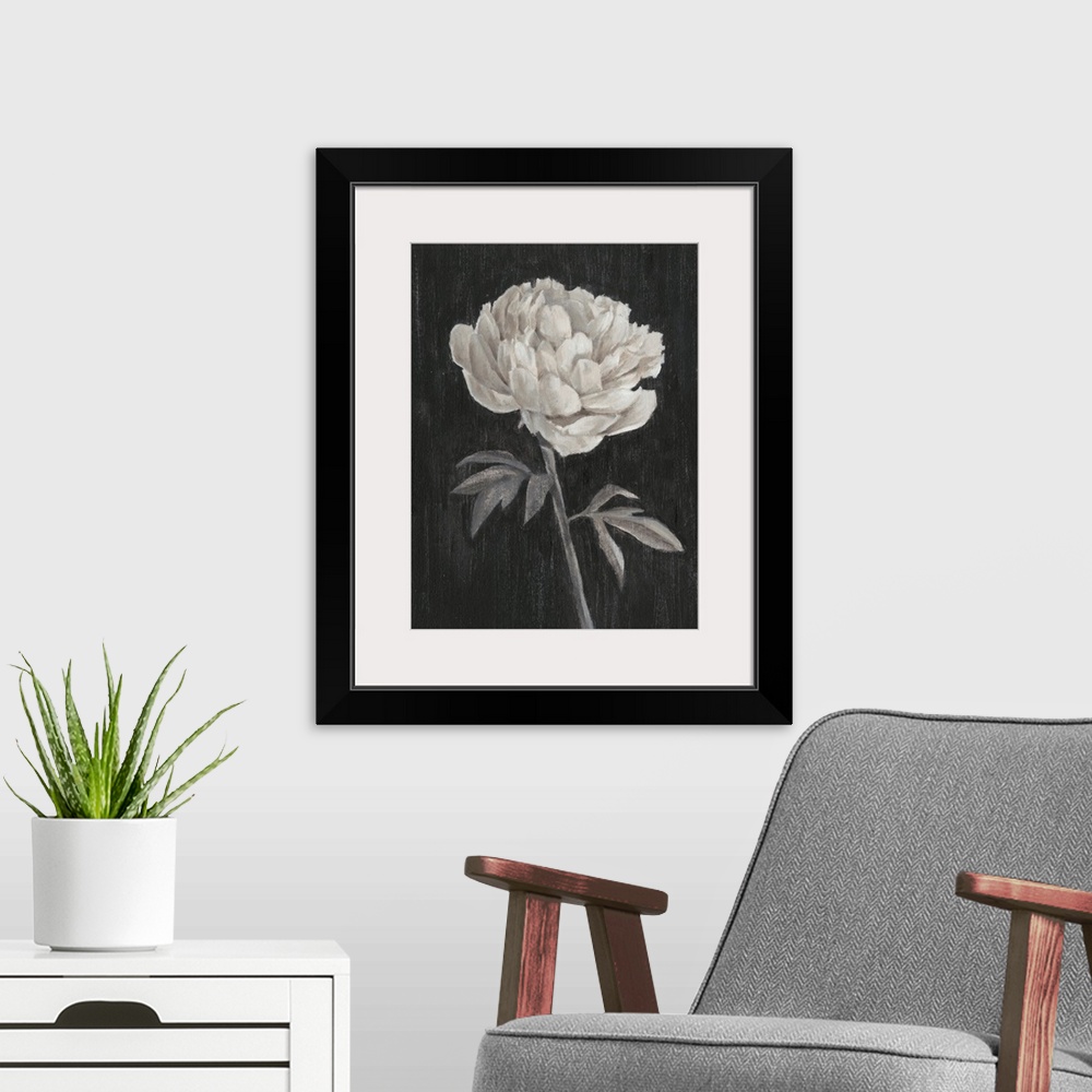 A modern room featuring Black and White Flowers I