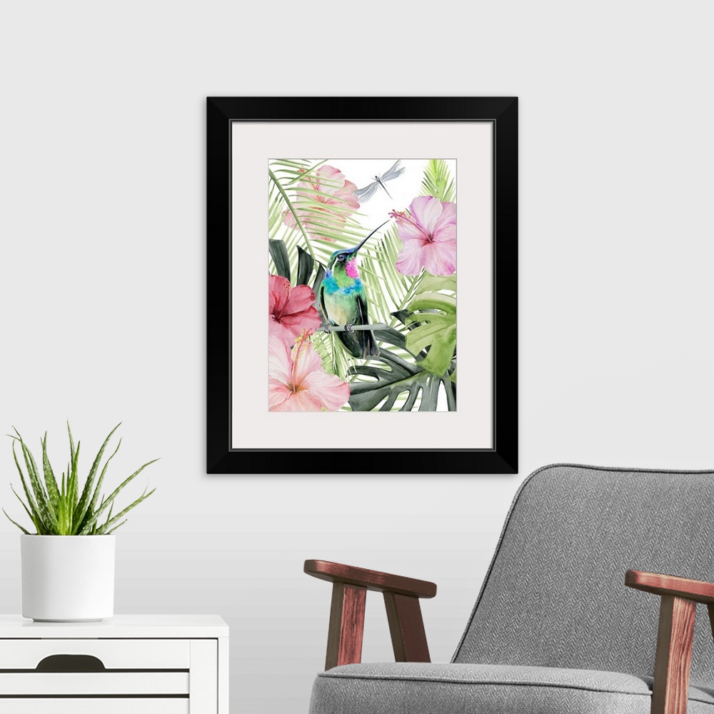 A modern room featuring Hibiscus & Hummingbird II