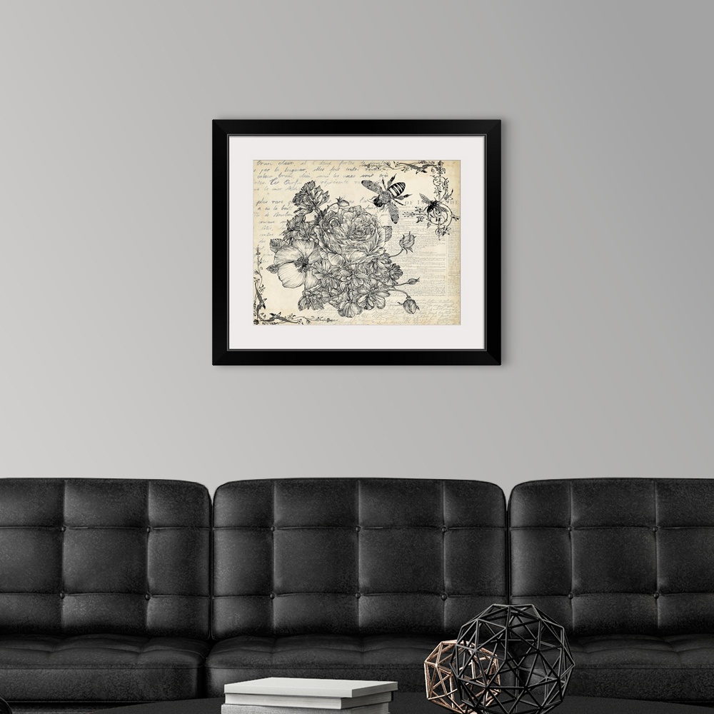 A modern room featuring Ink Flowers II