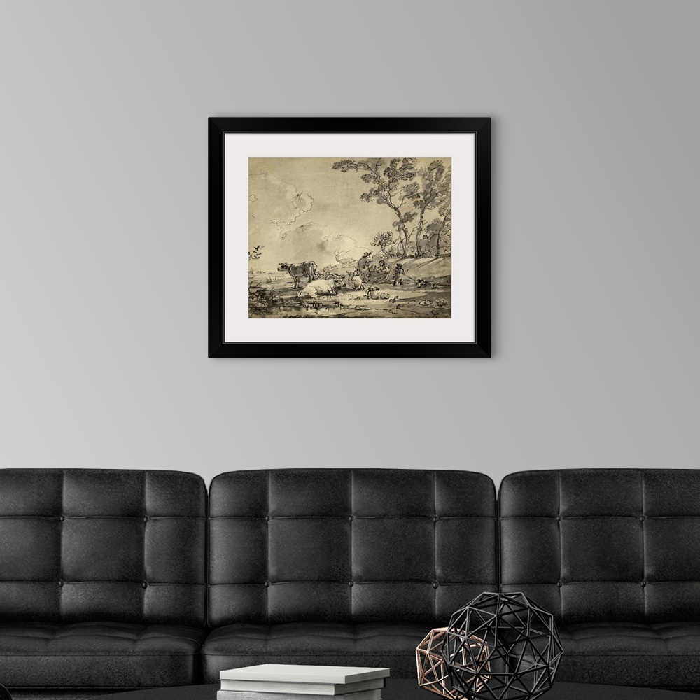 A modern room featuring Pastoral Etching II