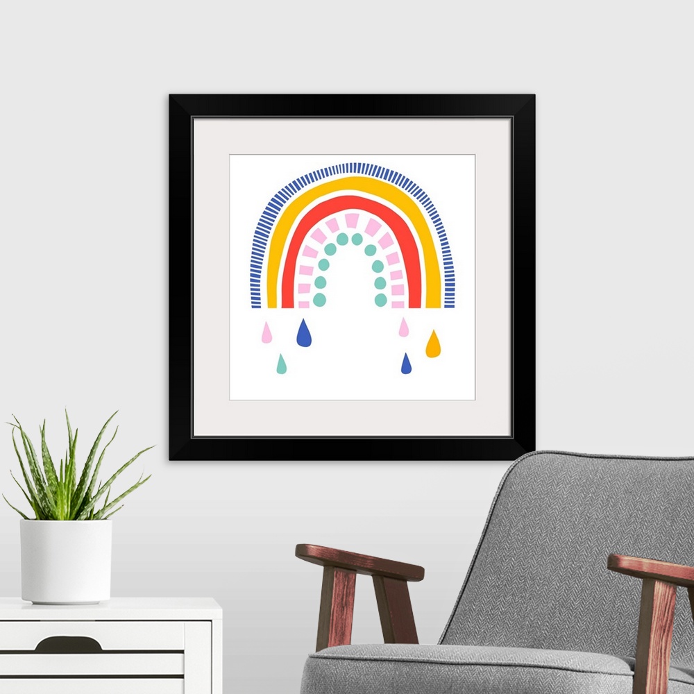 A modern room featuring Patterned Rainbow I