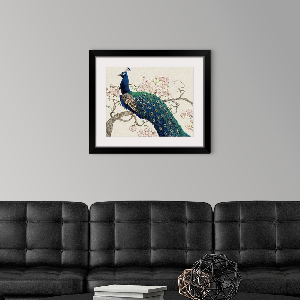 A modern room featuring Peacock and Blossoms II
