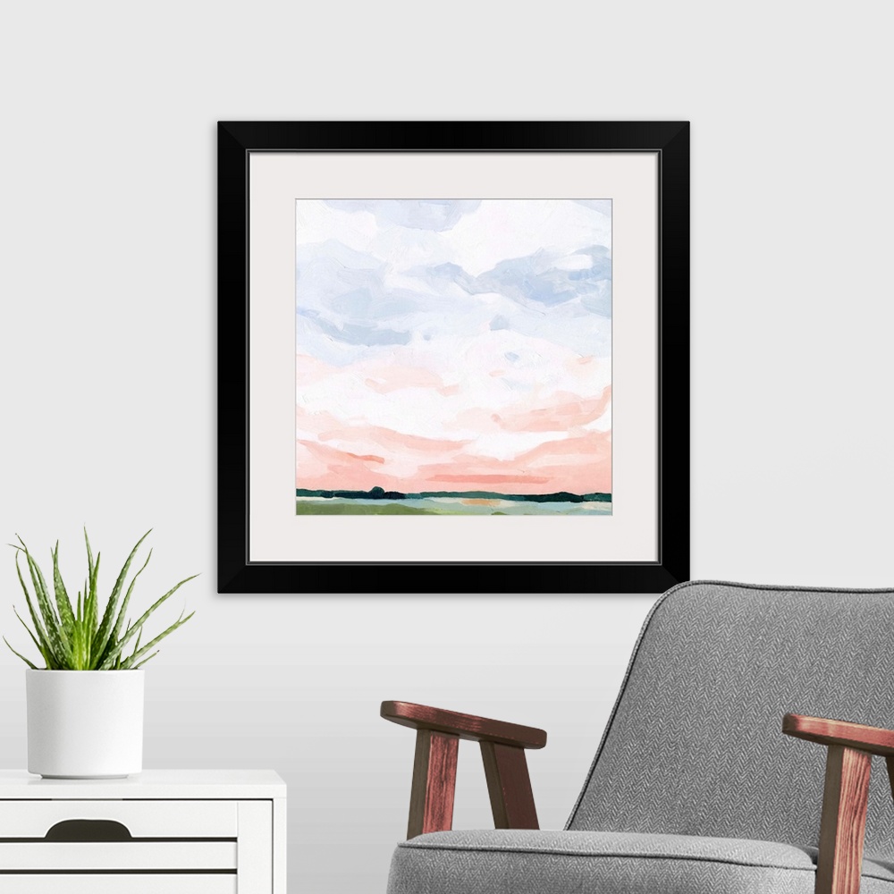 A modern room featuring Pink Morning Horizon I