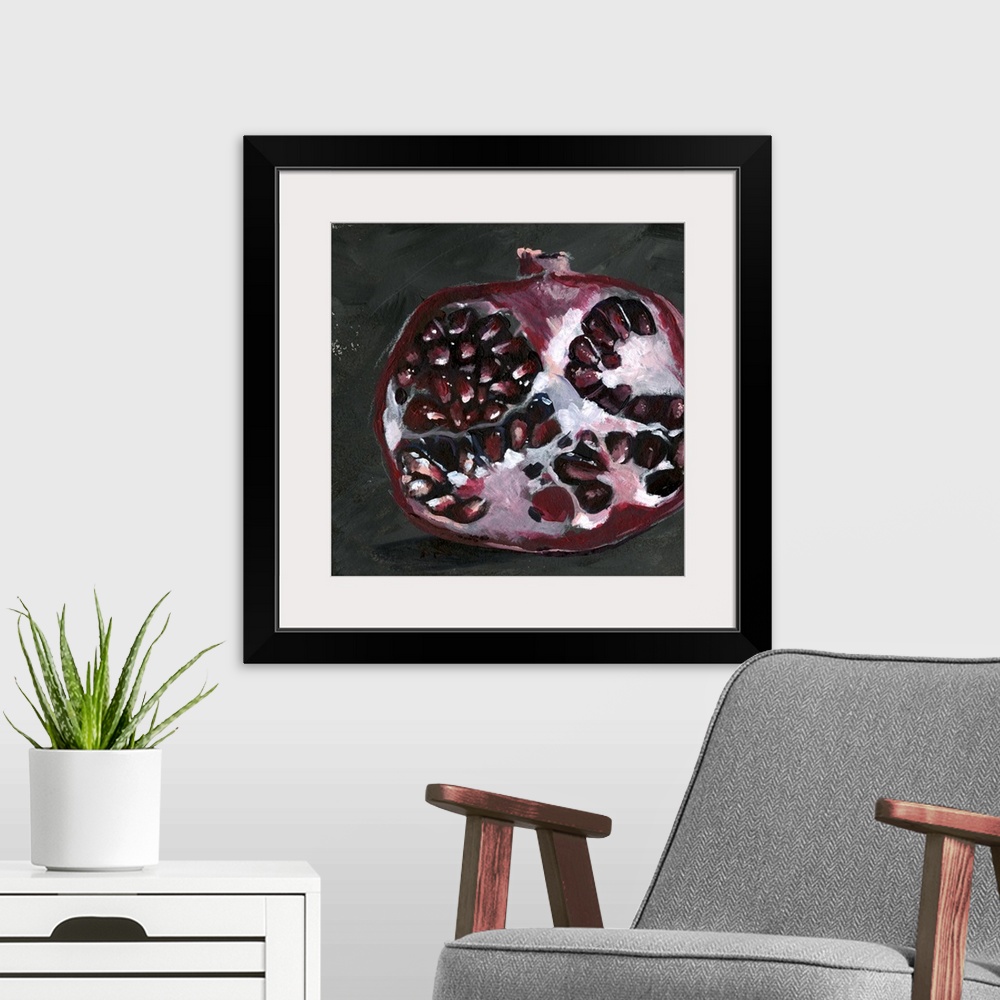 A modern room featuring Pomegranate Study on Black I