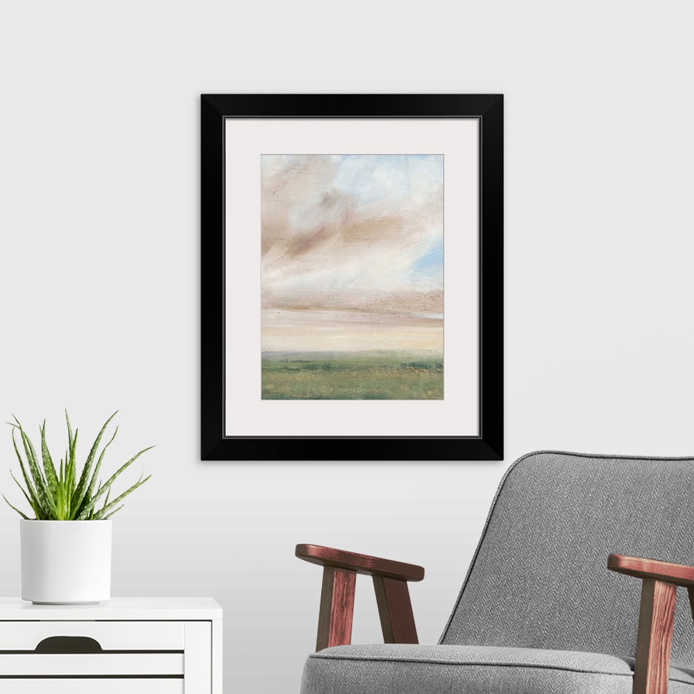 A modern room featuring Contemporary countryside landscape painting.