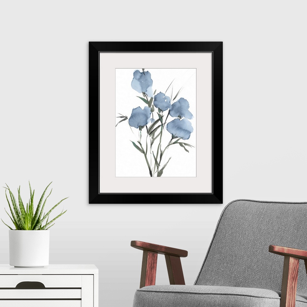 A modern room featuring Watercolor Blue Bouquet I