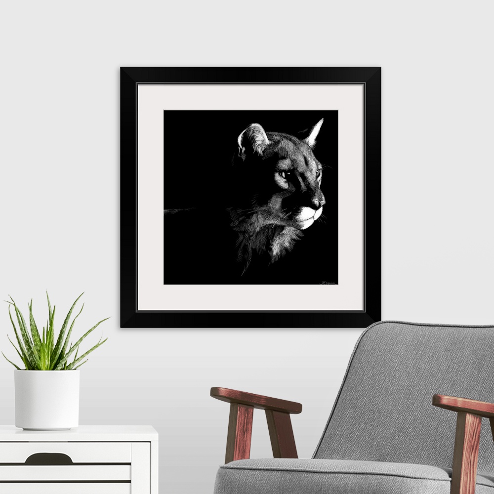A modern room featuring Wildlife Scratchboards VII