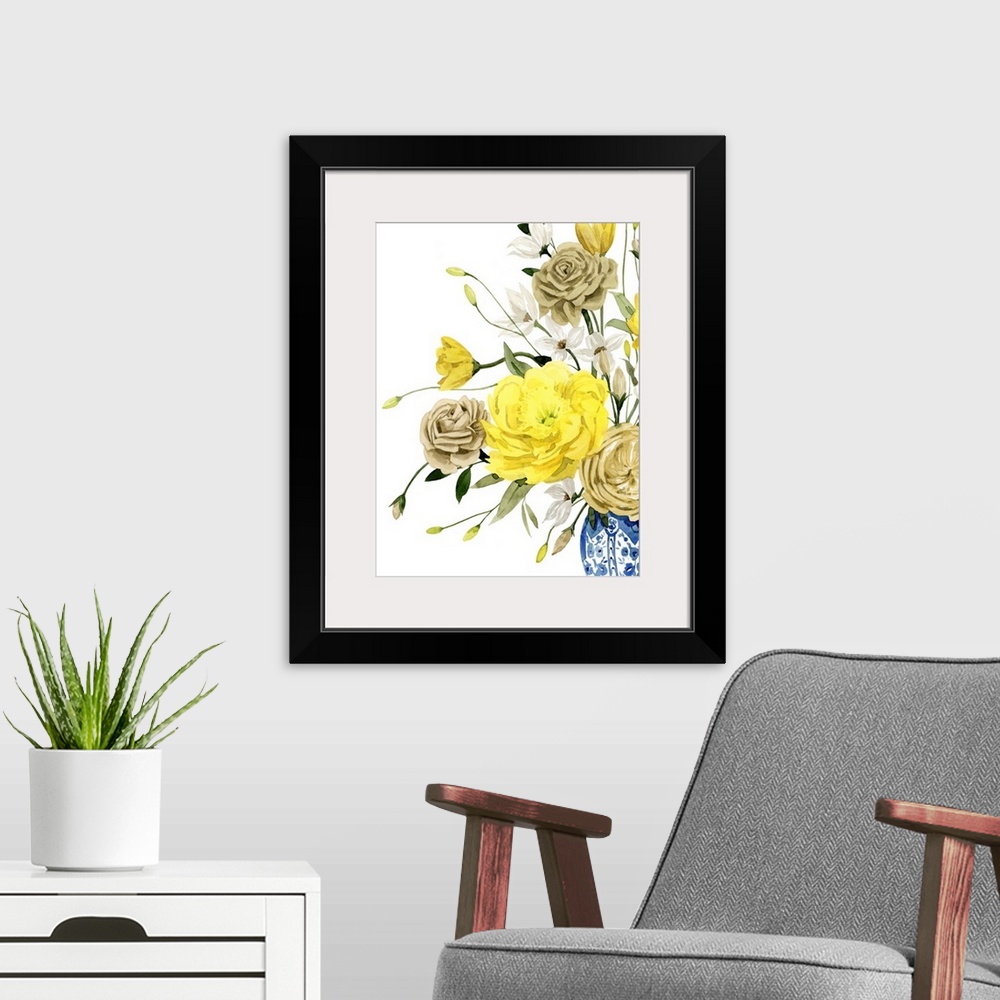 A modern room featuring Yellow And Ultramarine Bouquet I