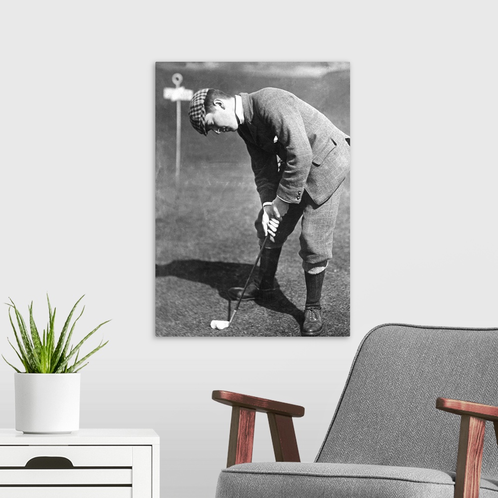 A modern room featuring circa 1910:  The golfer Bryce during play