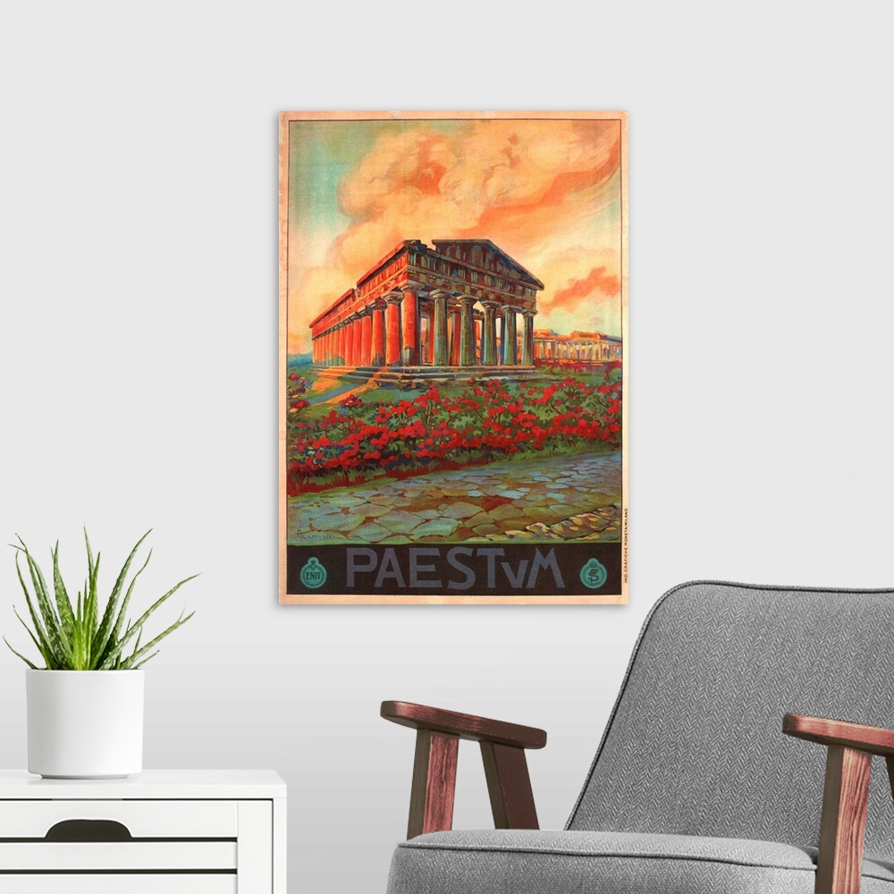 A modern room featuring Paestum, Italy - Vintage Travel Advertisement