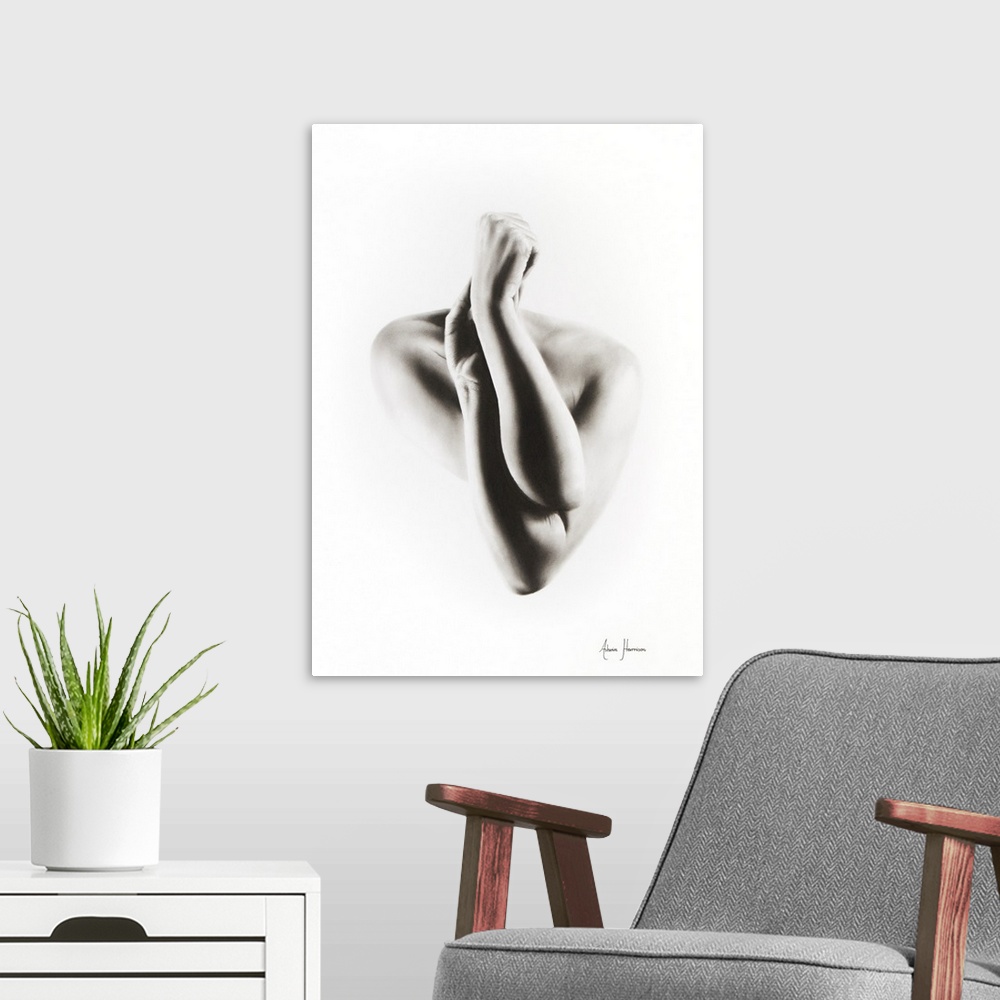 A modern room featuring Nude Woman Charcoal Study 55