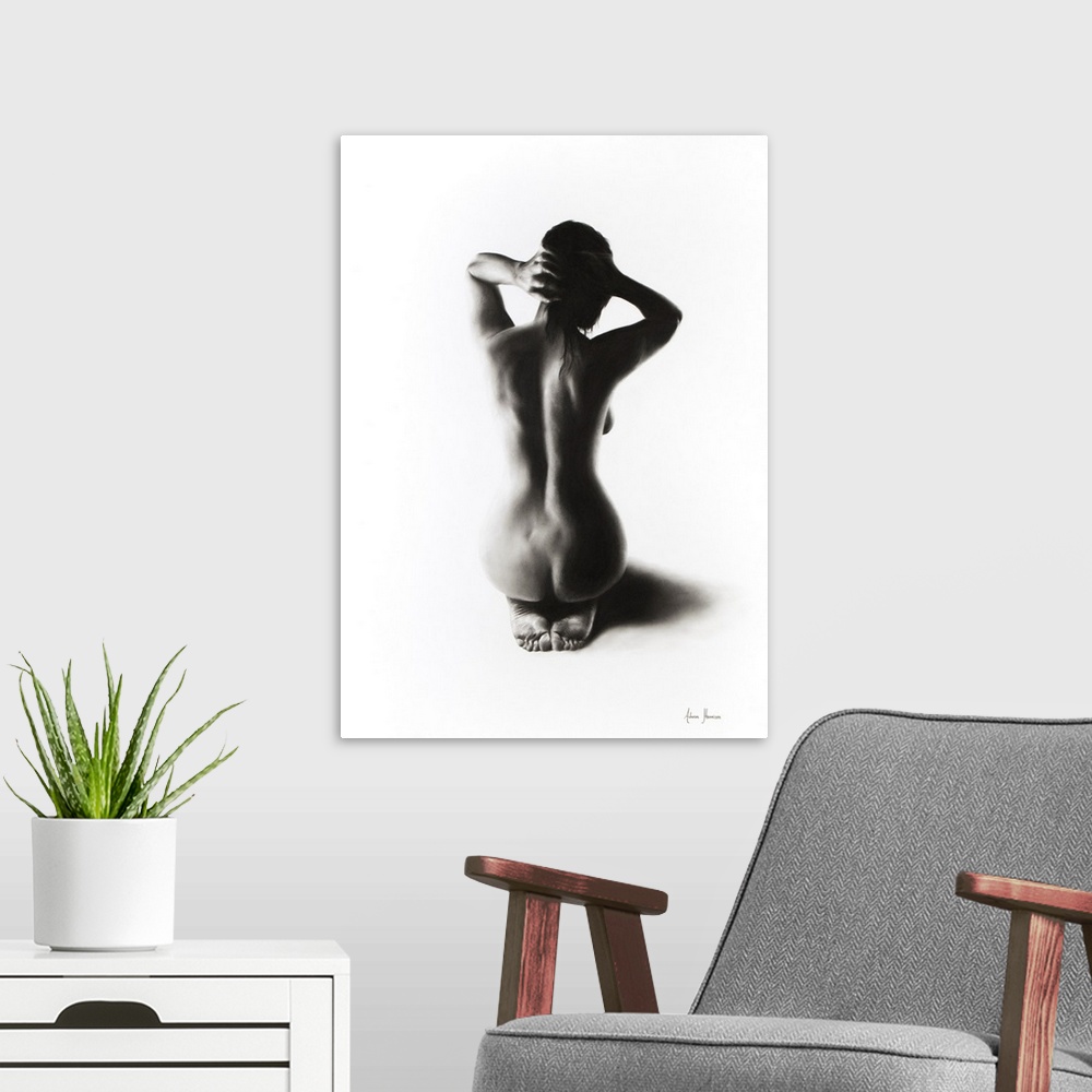 A modern room featuring Nude Woman Charcoal Study 57