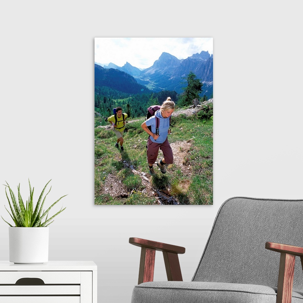 A modern room featuring Italy, Dolomites, Cortina, view towards Mount Lagazuoi, trekking