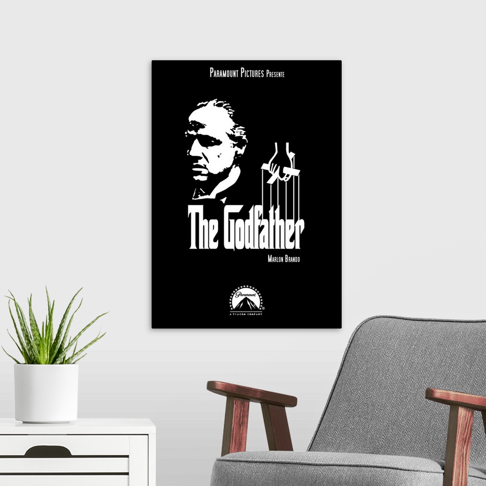 A modern room featuring THE GODFATHER, Marlon Brando on poster art, 1972.