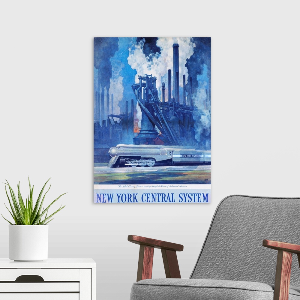 A modern room featuring New York Central System Poster By Leslie Ragan