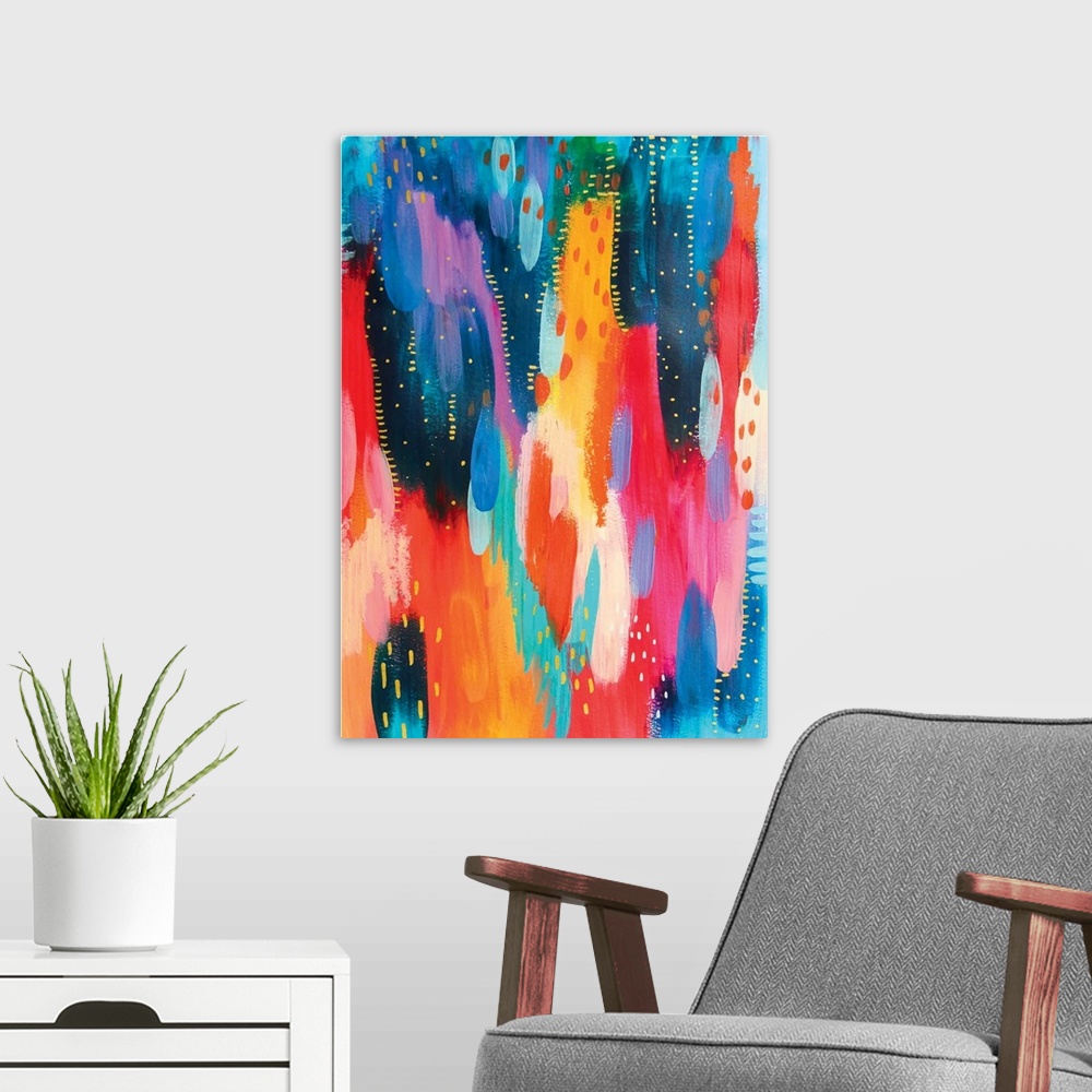 A modern room featuring Bright Brush Strokes Blue And Orange