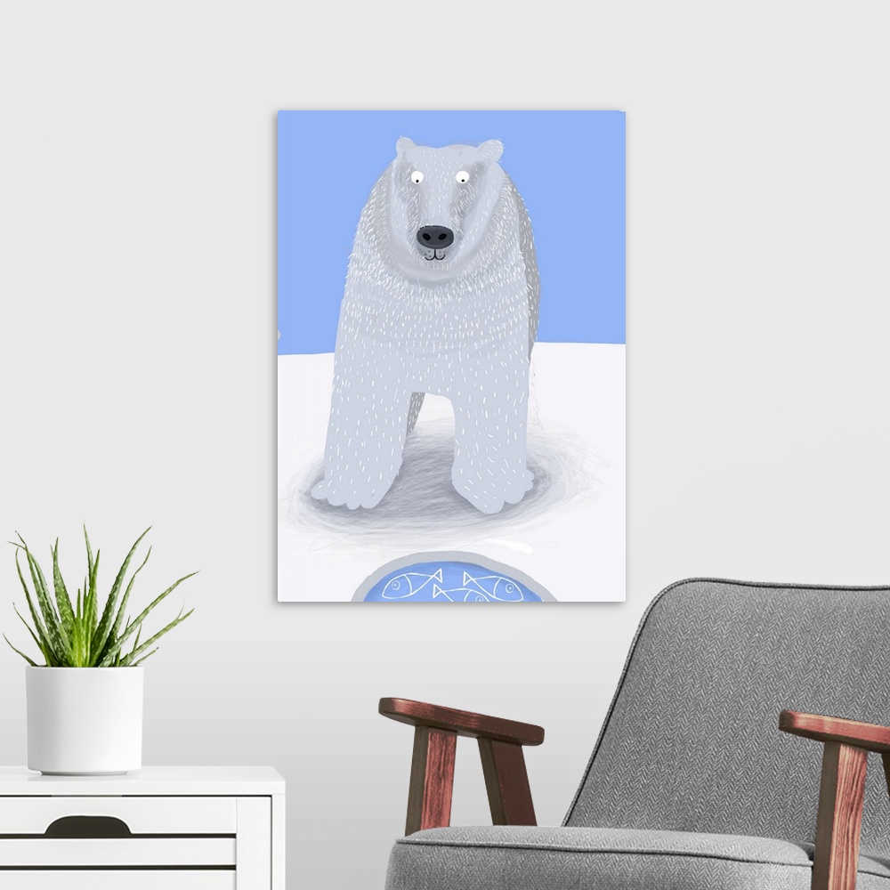 A modern room featuring Polar Bear illustration by Carla Daly.