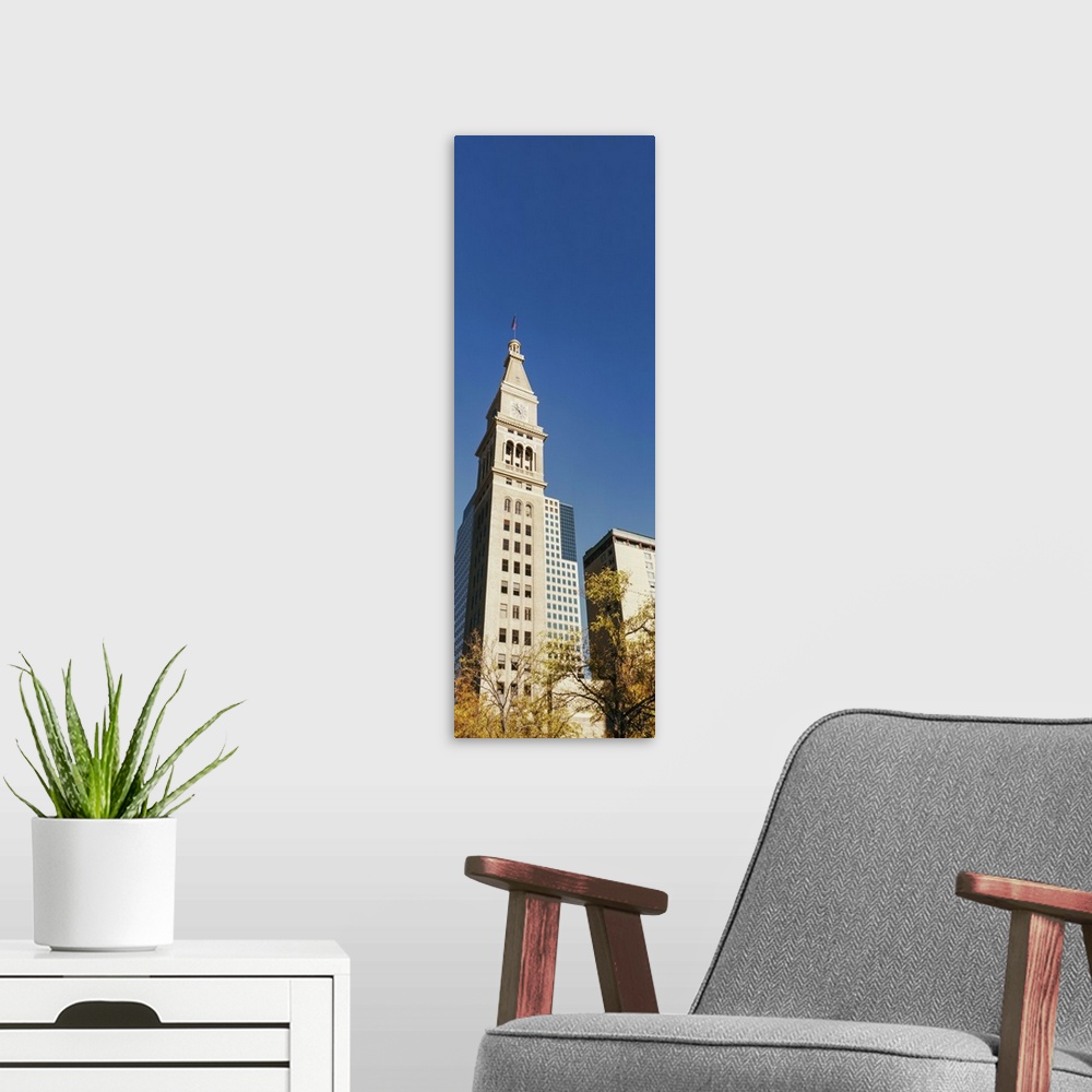 A modern room featuring Low angle view of a Clock tower, Denver, Colorado