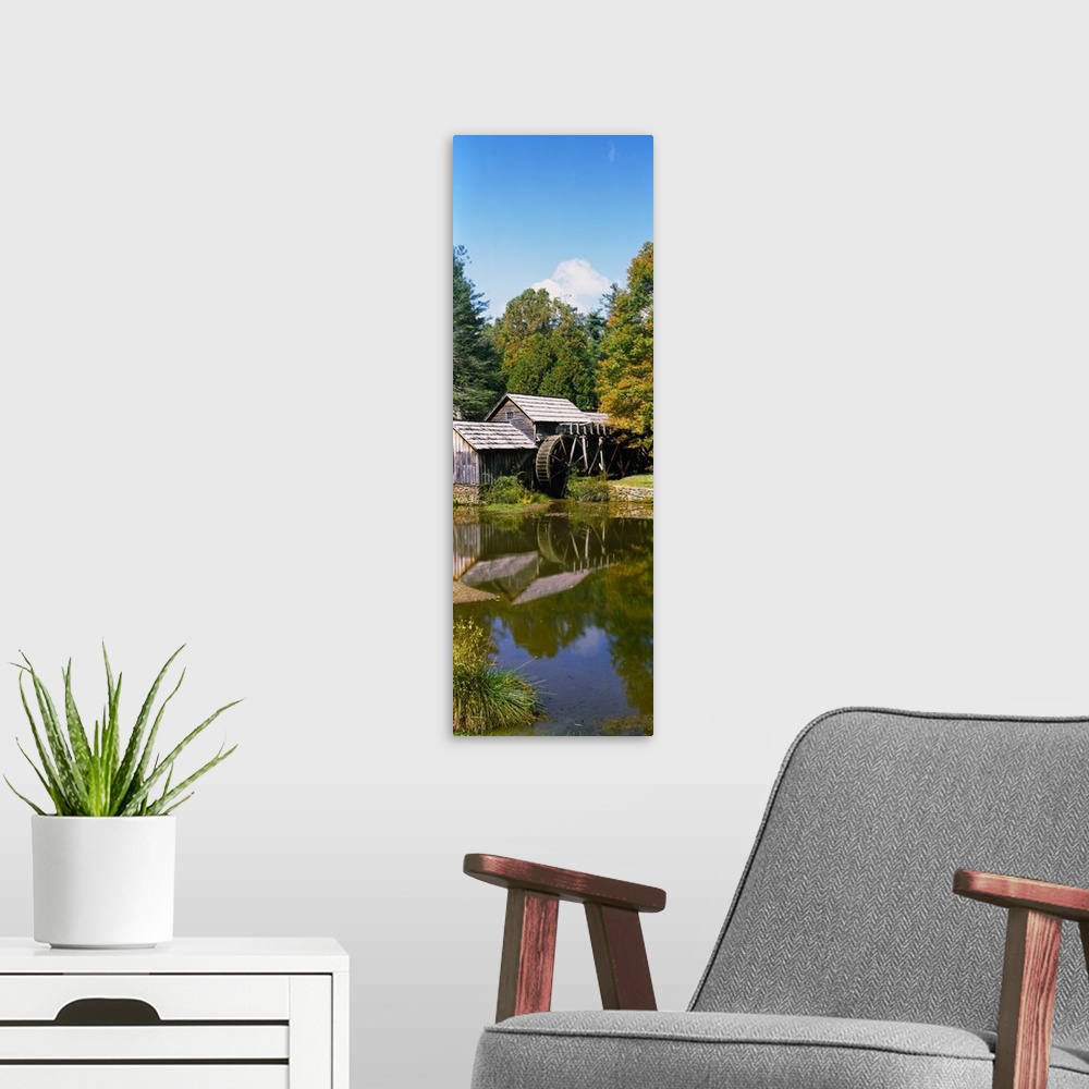 A modern room featuring Watermill near a pond, Mabry Mill, Blue Ridge Parkway, Floyd County, Virginia, USA