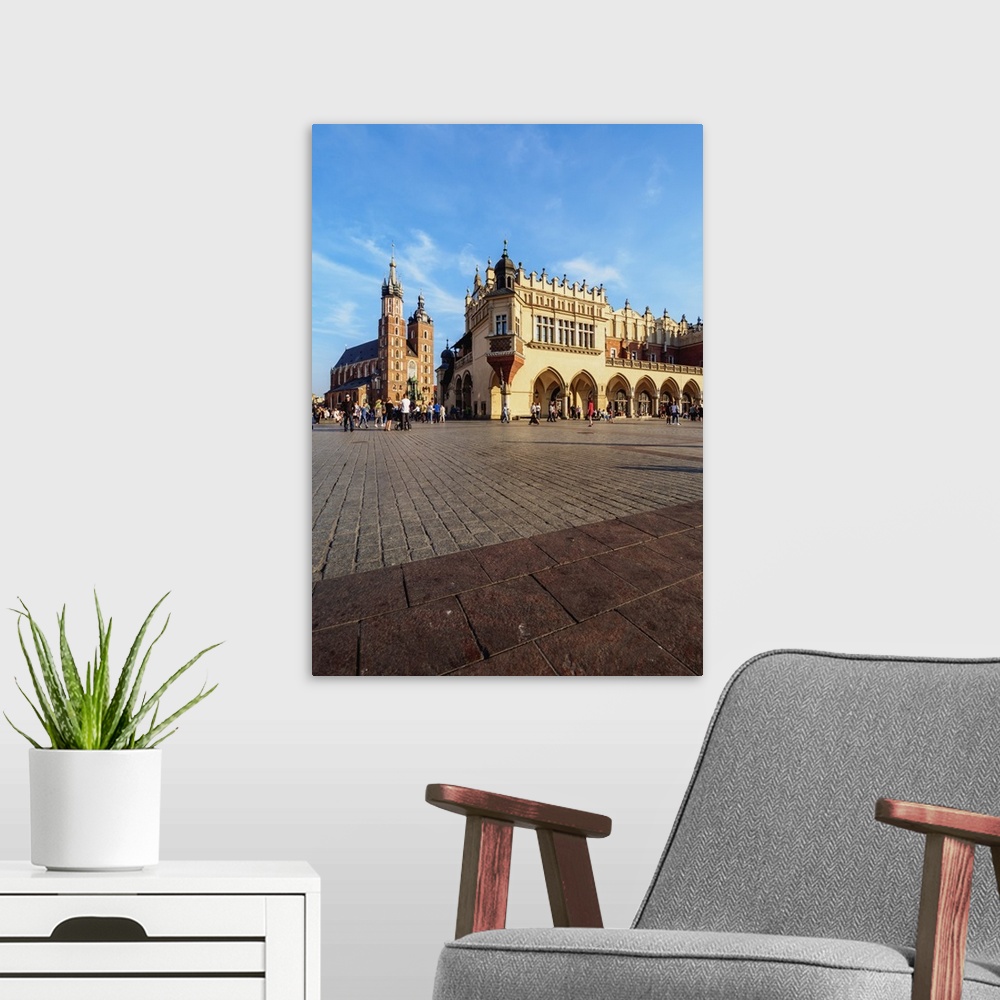 A modern room featuring Main Market Square, St. Mary Basilica and Cloth Hall, Cracow, Lesser Poland Voivodeship, Poland