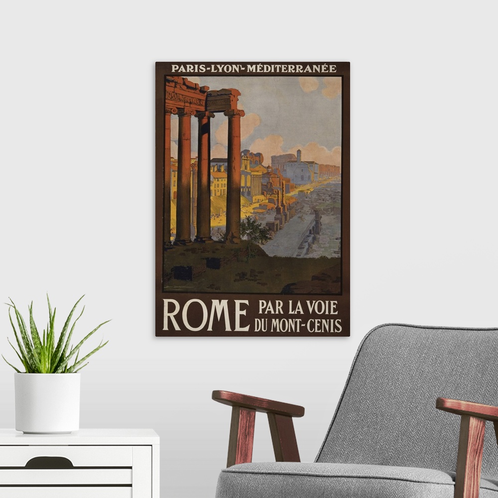 A modern room featuring Vintage Travel Poster Of The Roman Forum At Dawn