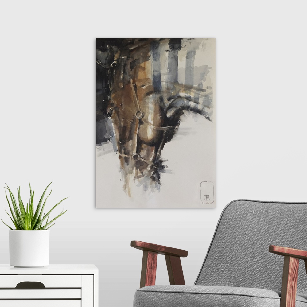 A modern room featuring This contemporary artwork features soft brush strokes to illustrate a close up view of a mandible...