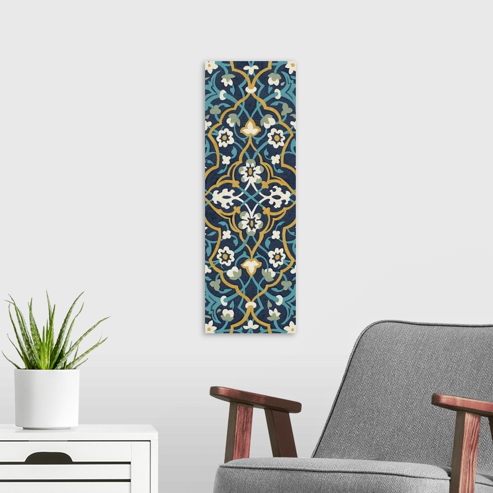 A modern room featuring Cobalt Tapestry I