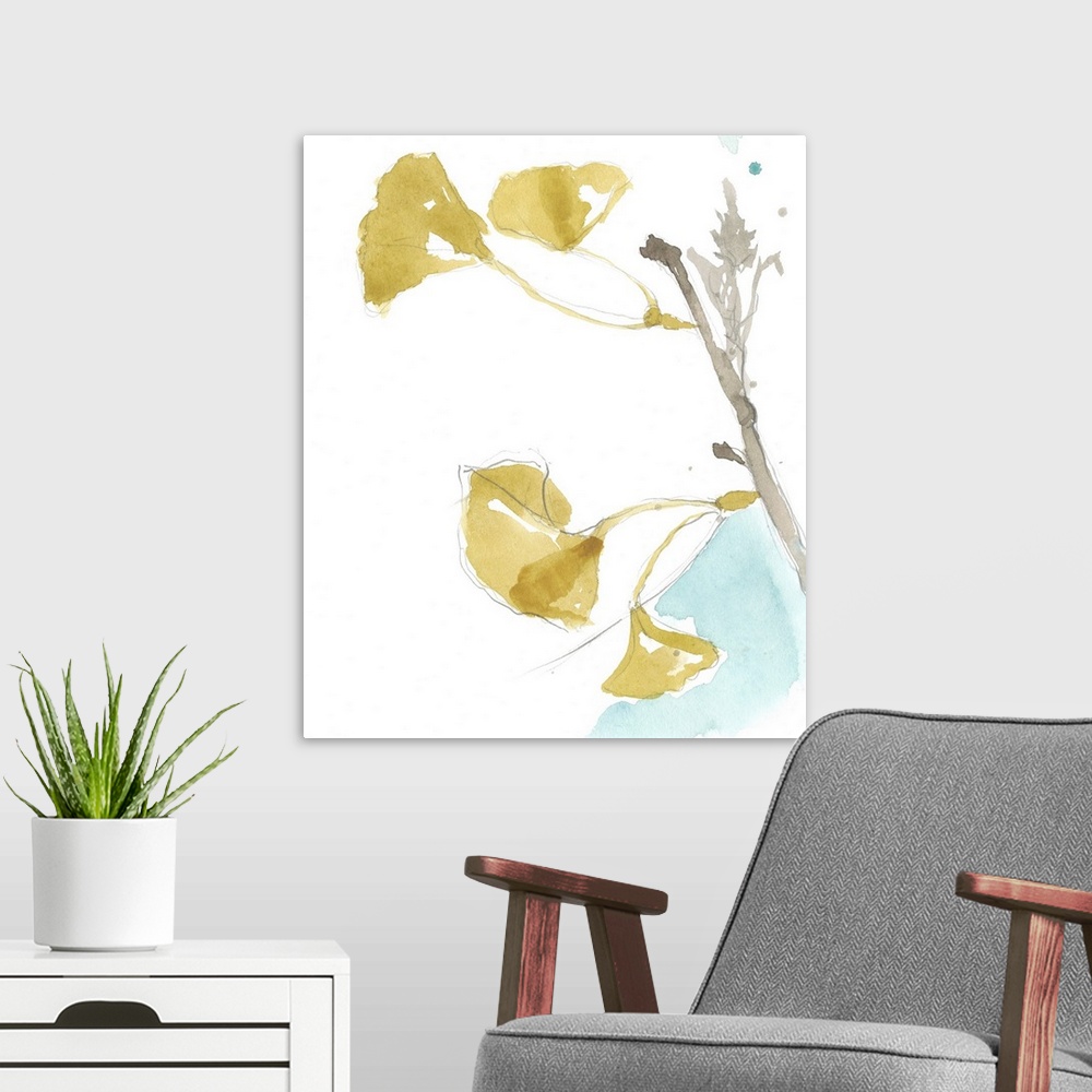 A modern room featuring Ginkgo on Dusty Teal IV