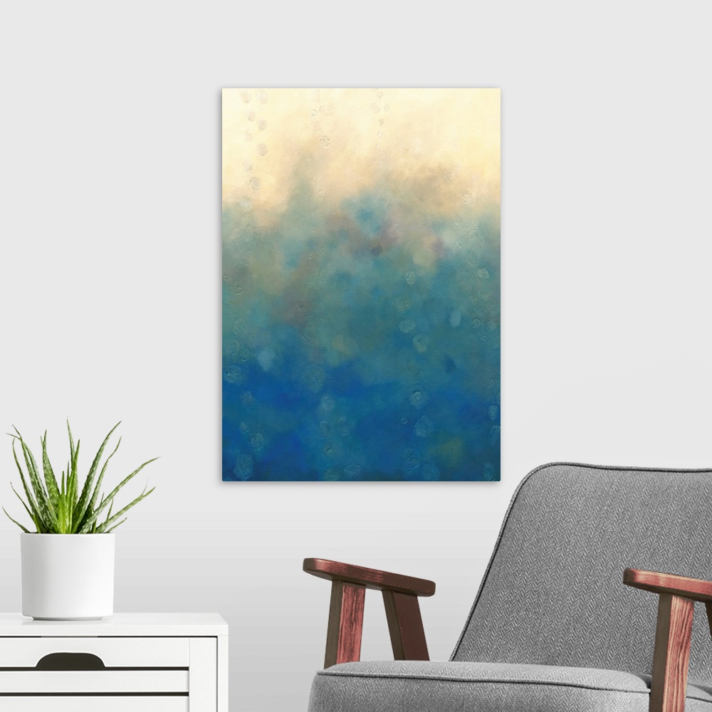 A modern room featuring Portrait, contemporary painting for a living room or office of several colors that transition fro...
