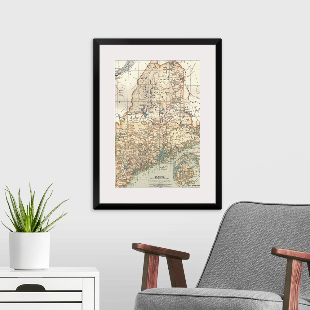 A modern room featuring Maine - Vintage Map