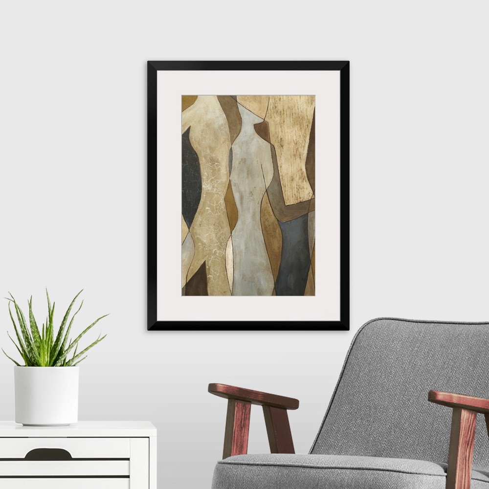 A modern room featuring Outlined figures are overlapped onto each other in this abstract piece.
