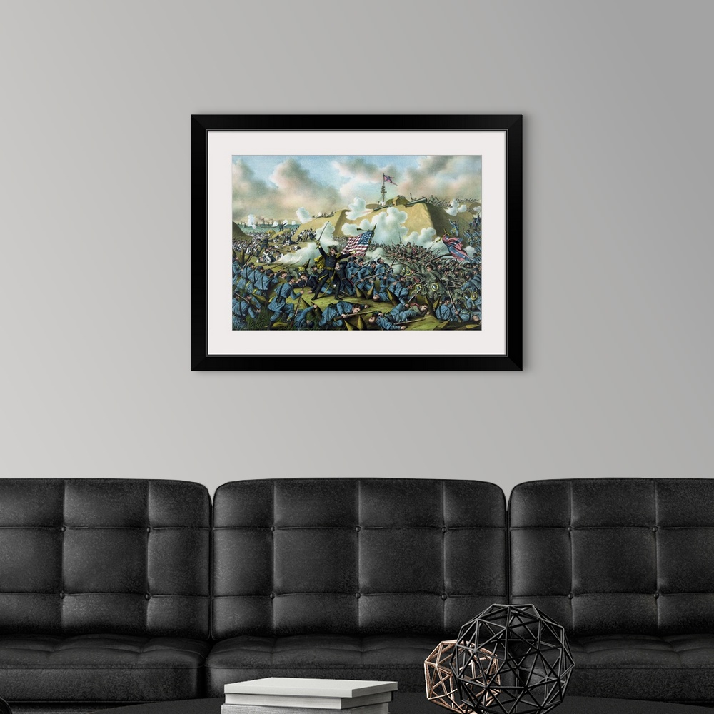 A modern room featuring Civil War print depicting the Union Army's capture of Fort Fisher.