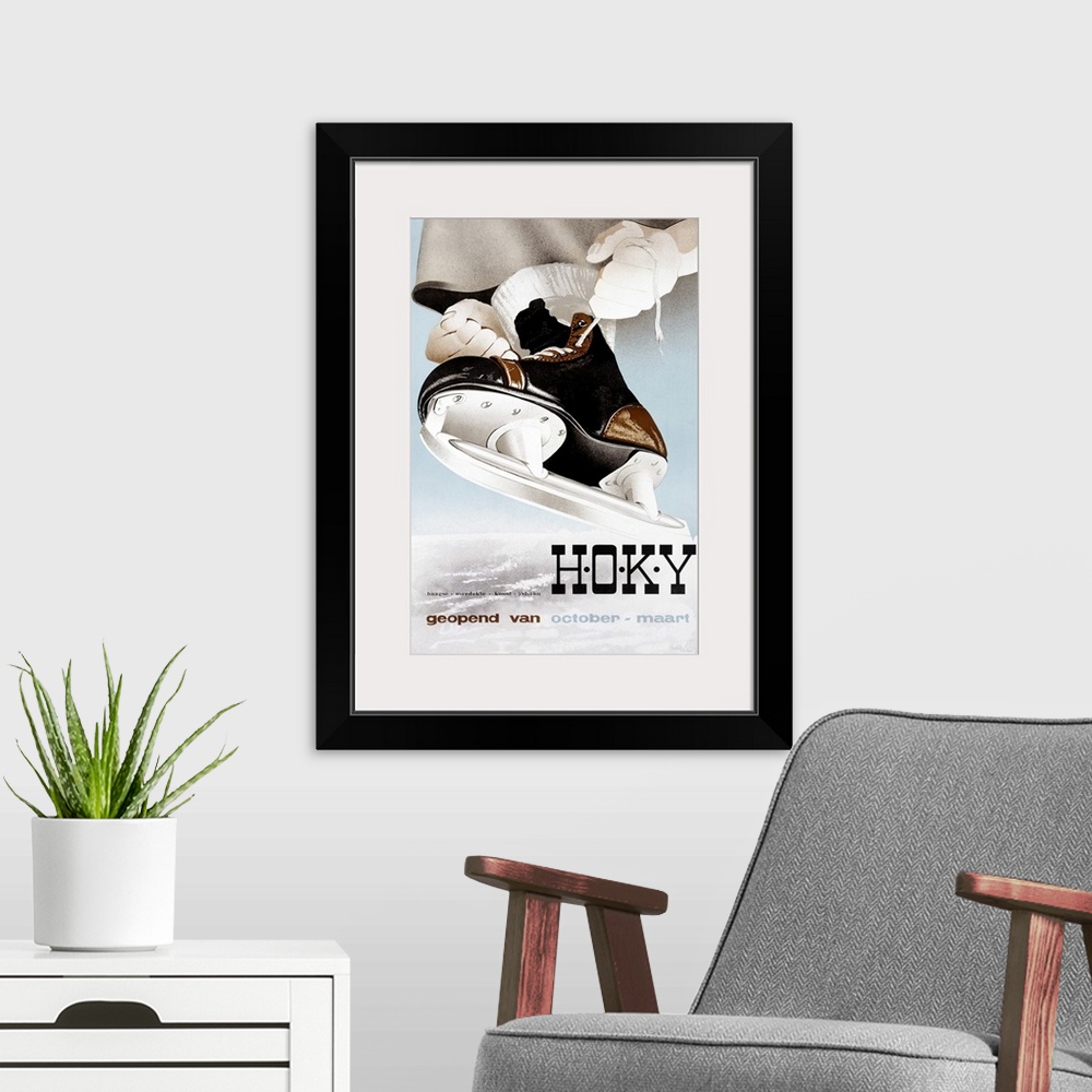 A modern room featuring Hoky, Skate Shoe Mart, Vintage Poster