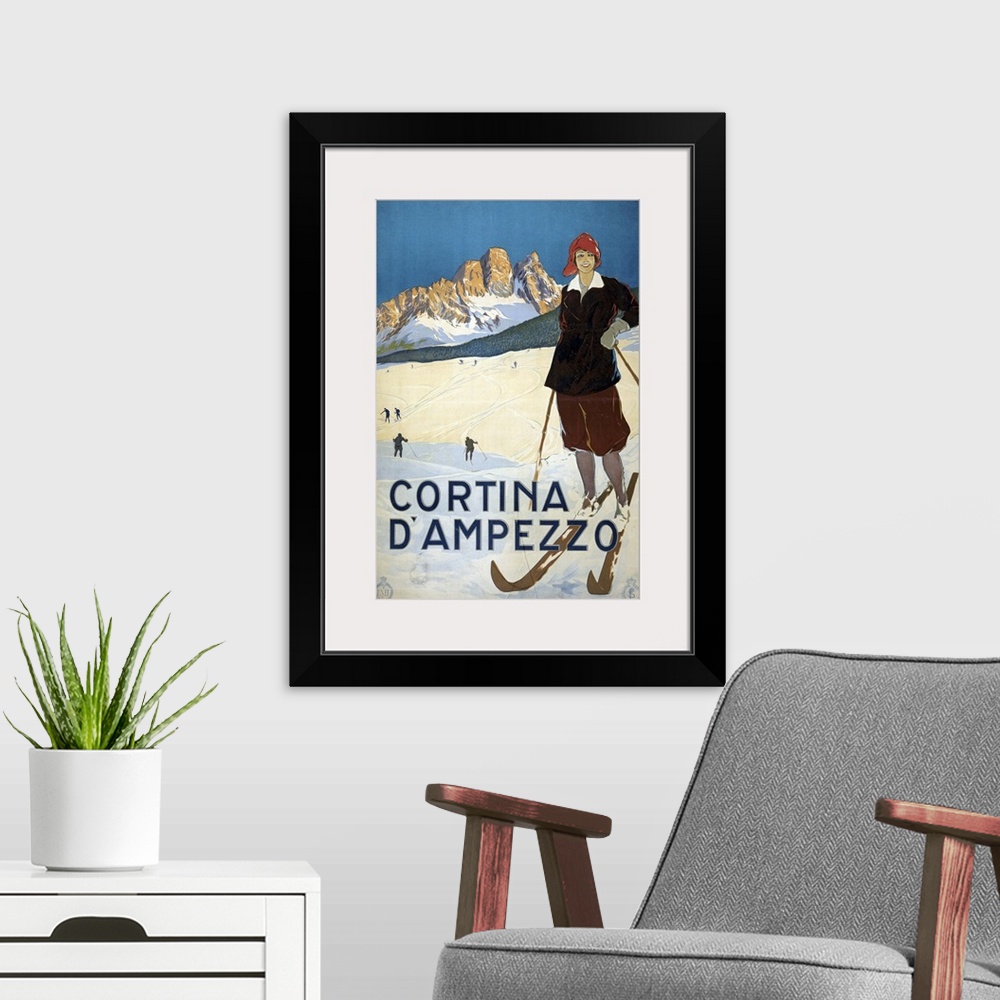 A modern room featuring Cortina d'Ampezzo - Vintage Travel Advertisement