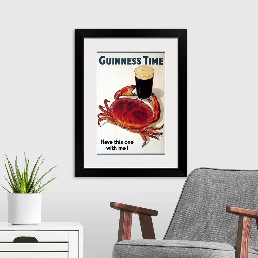 A modern room featuring Vintage advertisement for Guinness beer.