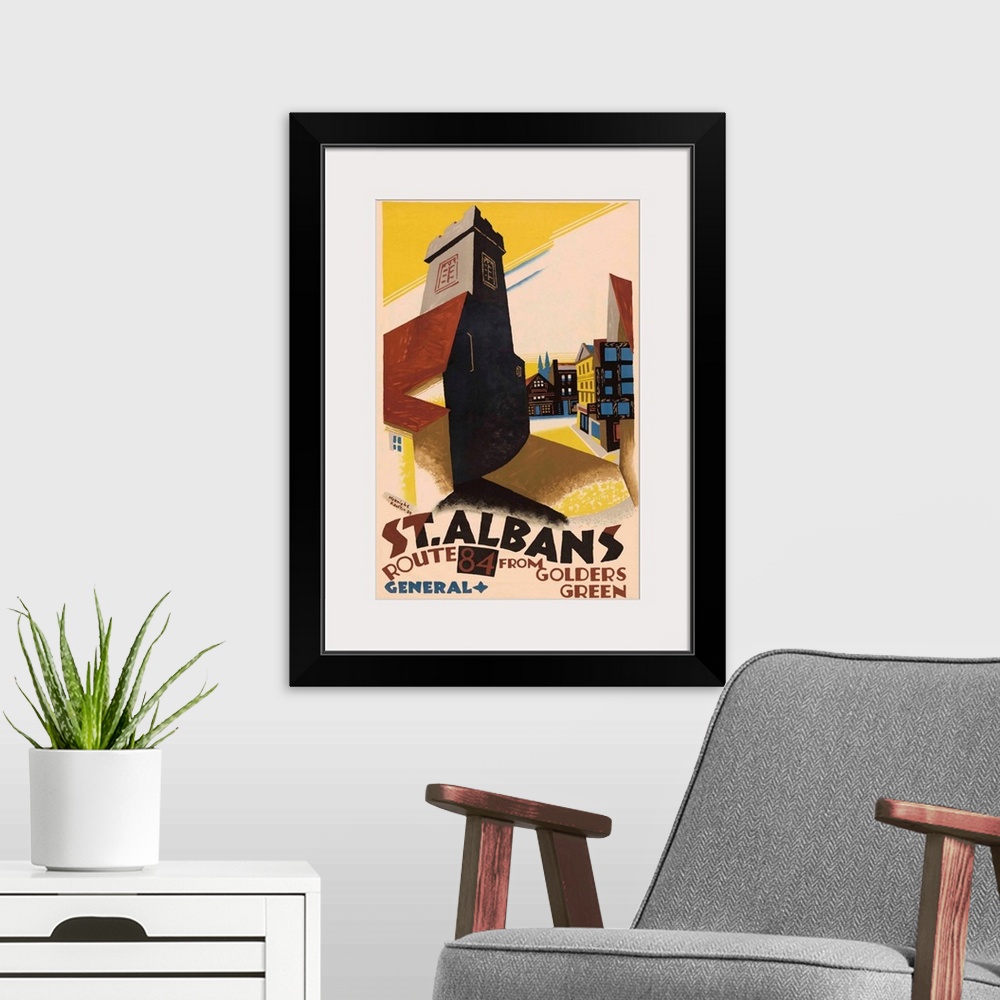 A modern room featuring Vintage poster advertisement for Saint Albans London.